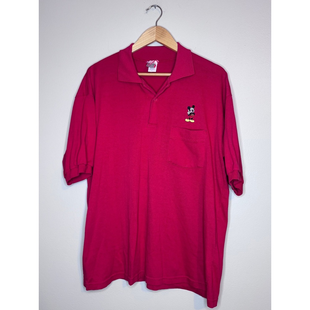 Vintage Disney Mickey Mouse Polo Shirt Red USA Made XL